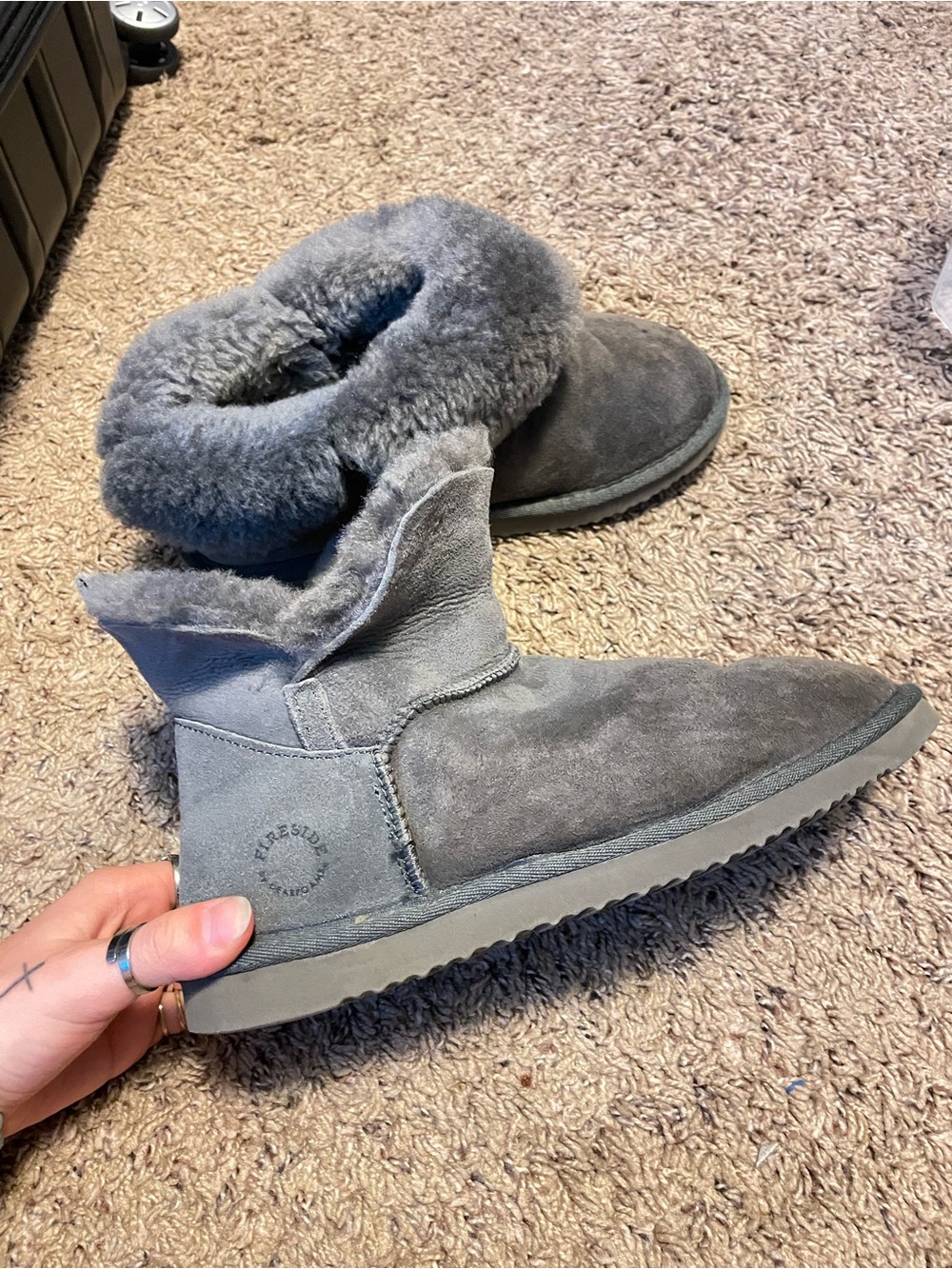 Fireside Women's Gray Suede Shearling Booties - Cozy Fold-Over Ankle Boots